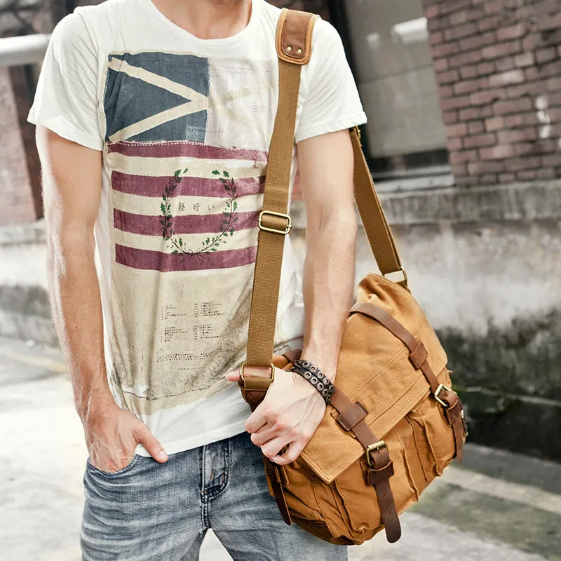 FASHION VINTAGE LEATHER CANVAS MEN'S MESSENGER BAG
