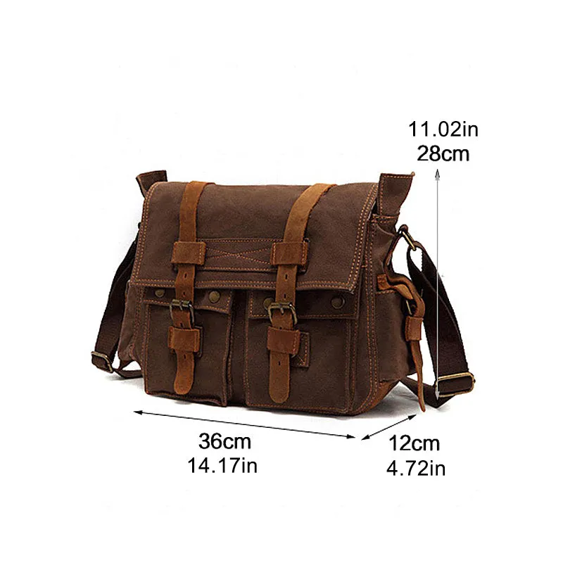 FASHION VINTAGE LEATHER CANVAS MEN'S MESSENGER BAG