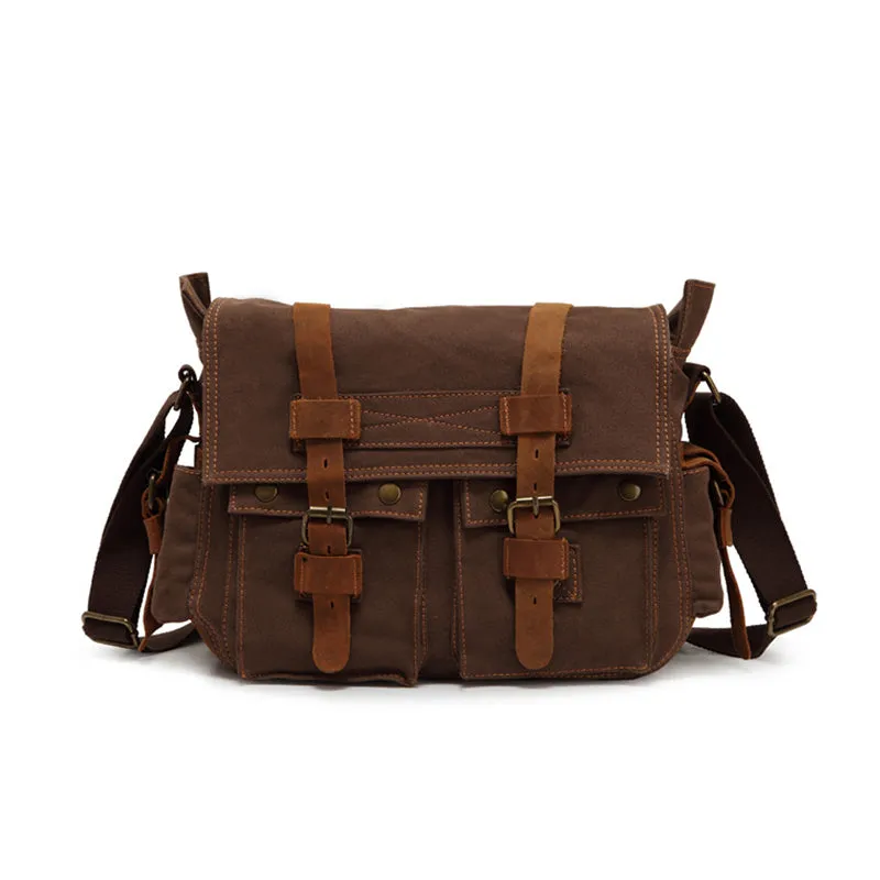 FASHION VINTAGE LEATHER CANVAS MEN'S MESSENGER BAG