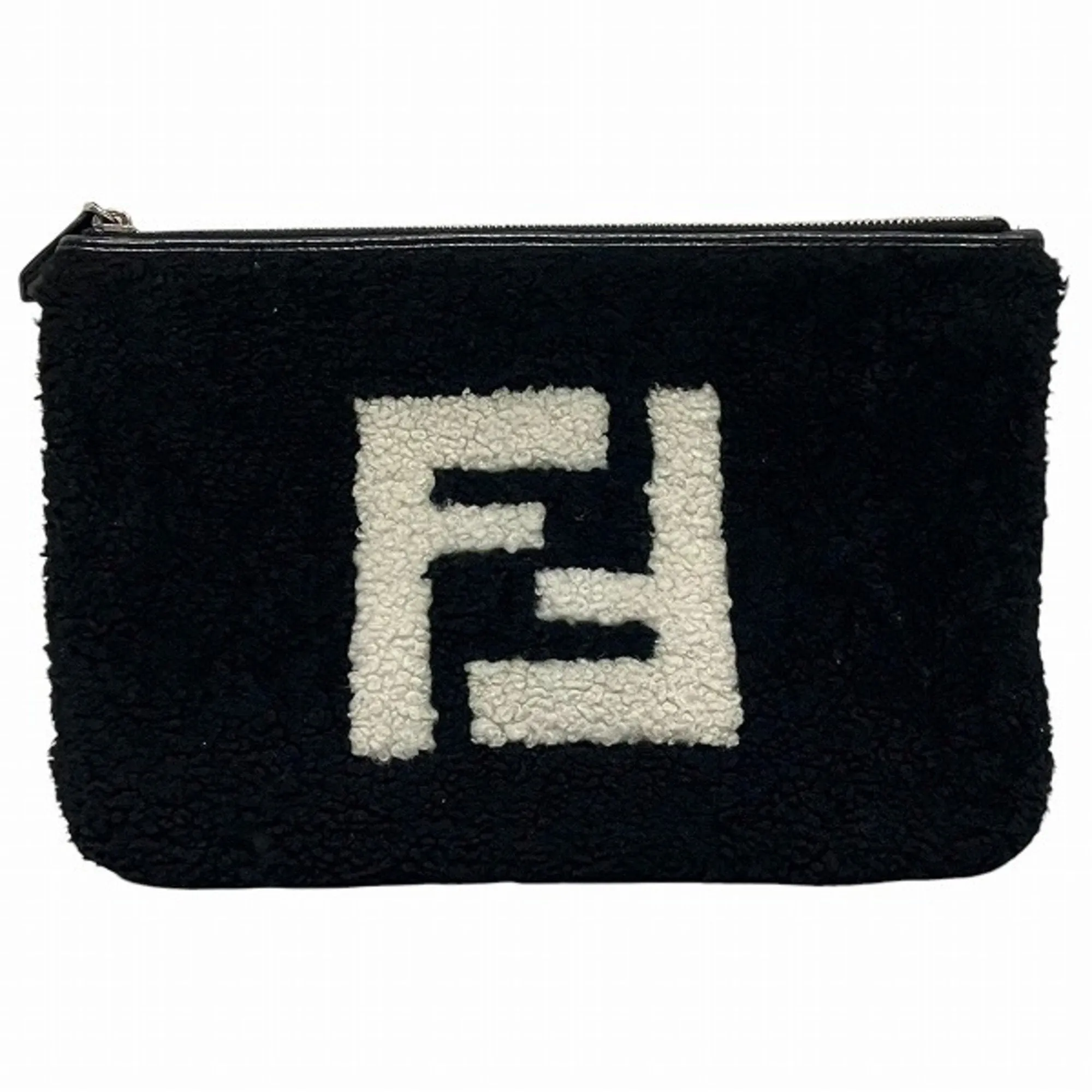 FENDI 7N0078 Black Boa Bag Clutch Second Pouch Men's Women's