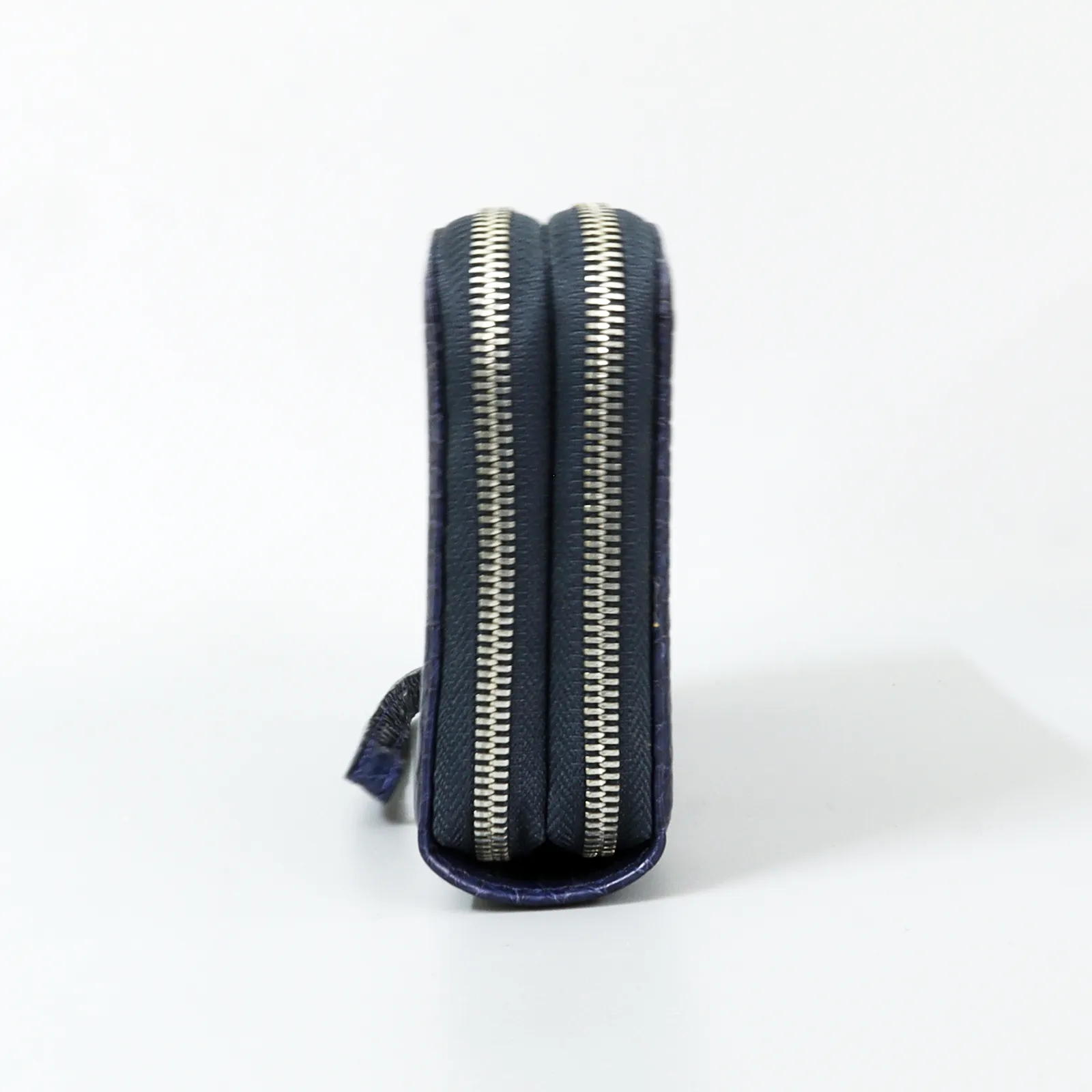 Genuine Leather Crocodile Skin Long Wallet 2 Zip-Around Clutch Handbag, Navy Blue