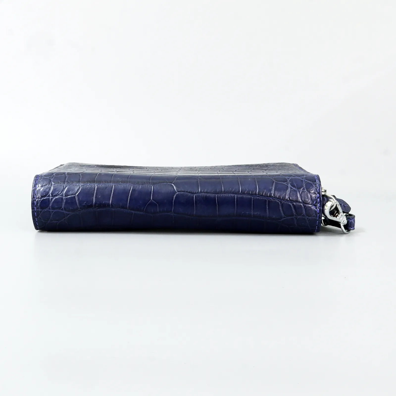 Genuine Leather Crocodile Skin Long Wallet 2 Zip-Around Clutch Handbag, Navy Blue