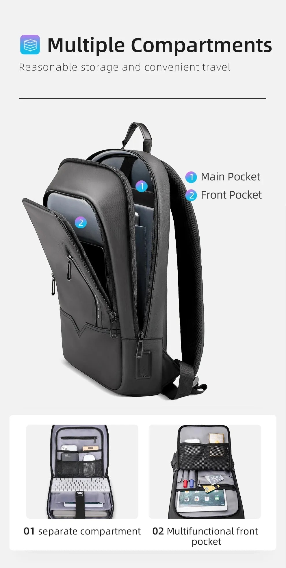 HcanKcan Business Backpack Men's 14 Inch Laptop BackPack Multifunction Waterproof light weight Bag Casual Backpacks For women