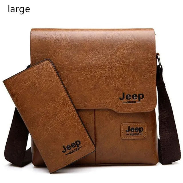 JEEP Vintage Men's Leather Crossbody Bag and Long Wallet Business Crossbody Casual Bags Famous Brand