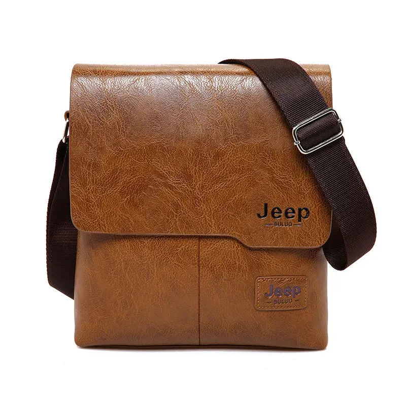 JEEP Vintage Men's Leather Crossbody Bag and Long Wallet Business Crossbody Casual Bags Famous Brand