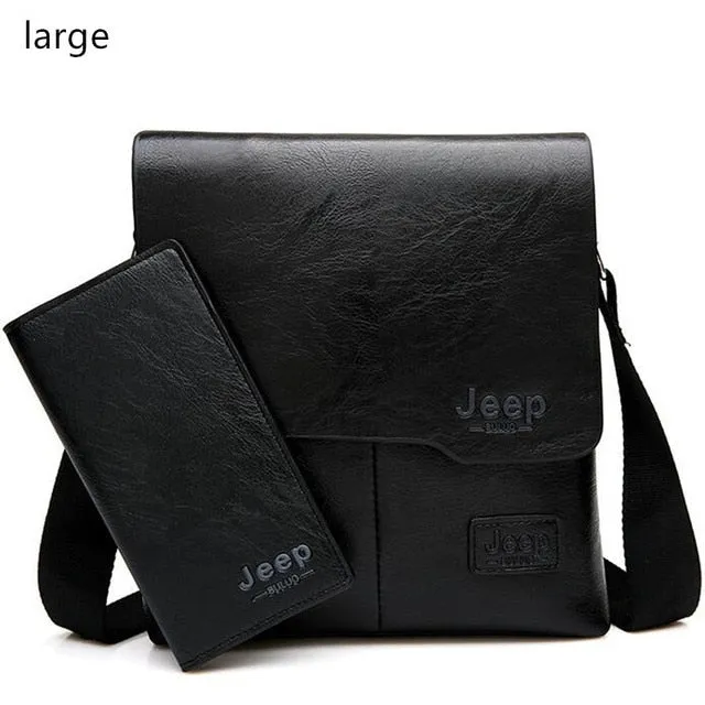 JEEP Vintage Men's Leather Crossbody Bag and Long Wallet Business Crossbody Casual Bags Famous Brand