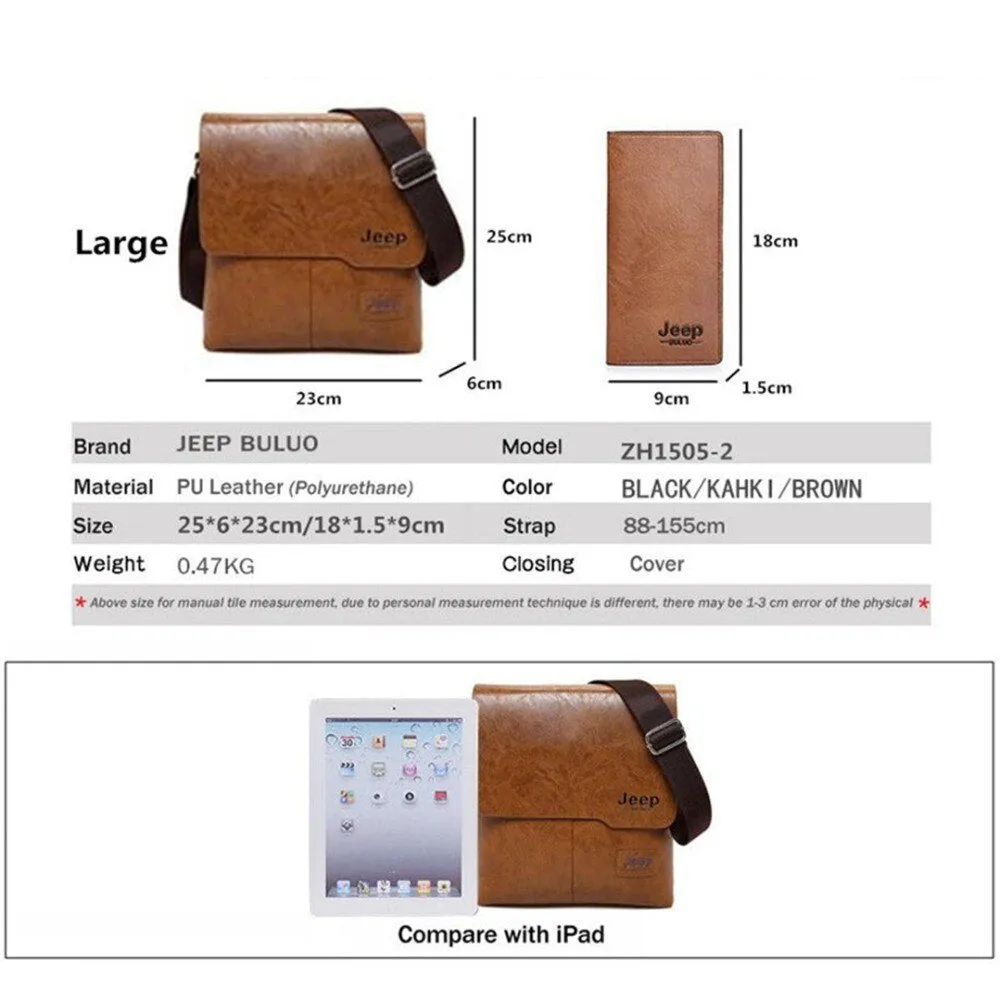 JEEP Vintage Men's Leather Crossbody Bag and Long Wallet Business Crossbody Casual Bags Famous Brand