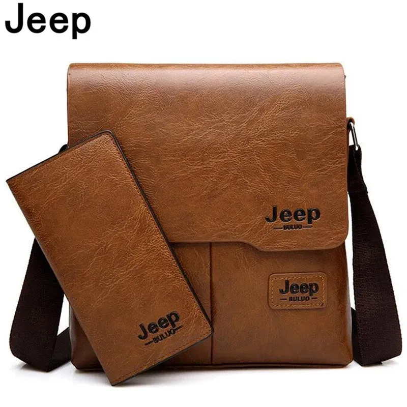 JEEP Vintage Men's Leather Crossbody Bag and Long Wallet Business Crossbody Casual Bags Famous Brand