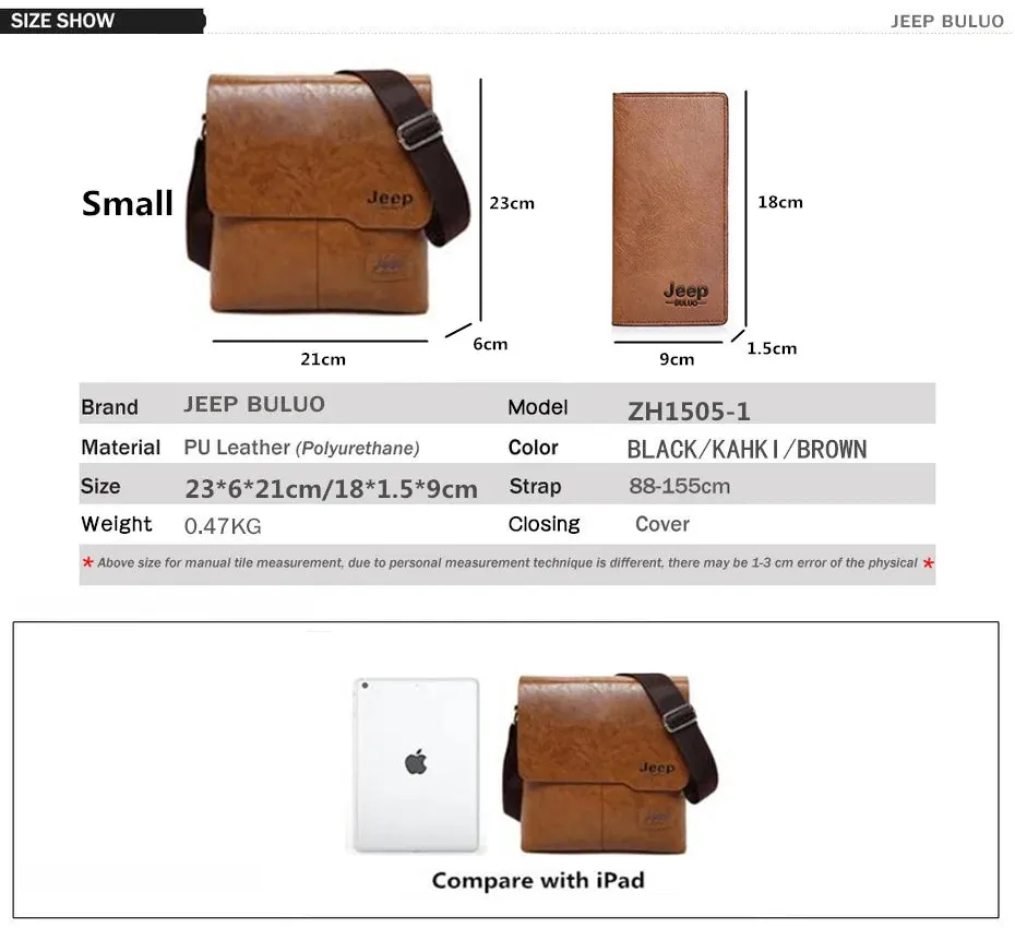 JEEP Vintage Men's Leather Crossbody Bag and Long Wallet Business Crossbody Casual Bags Famous Brand