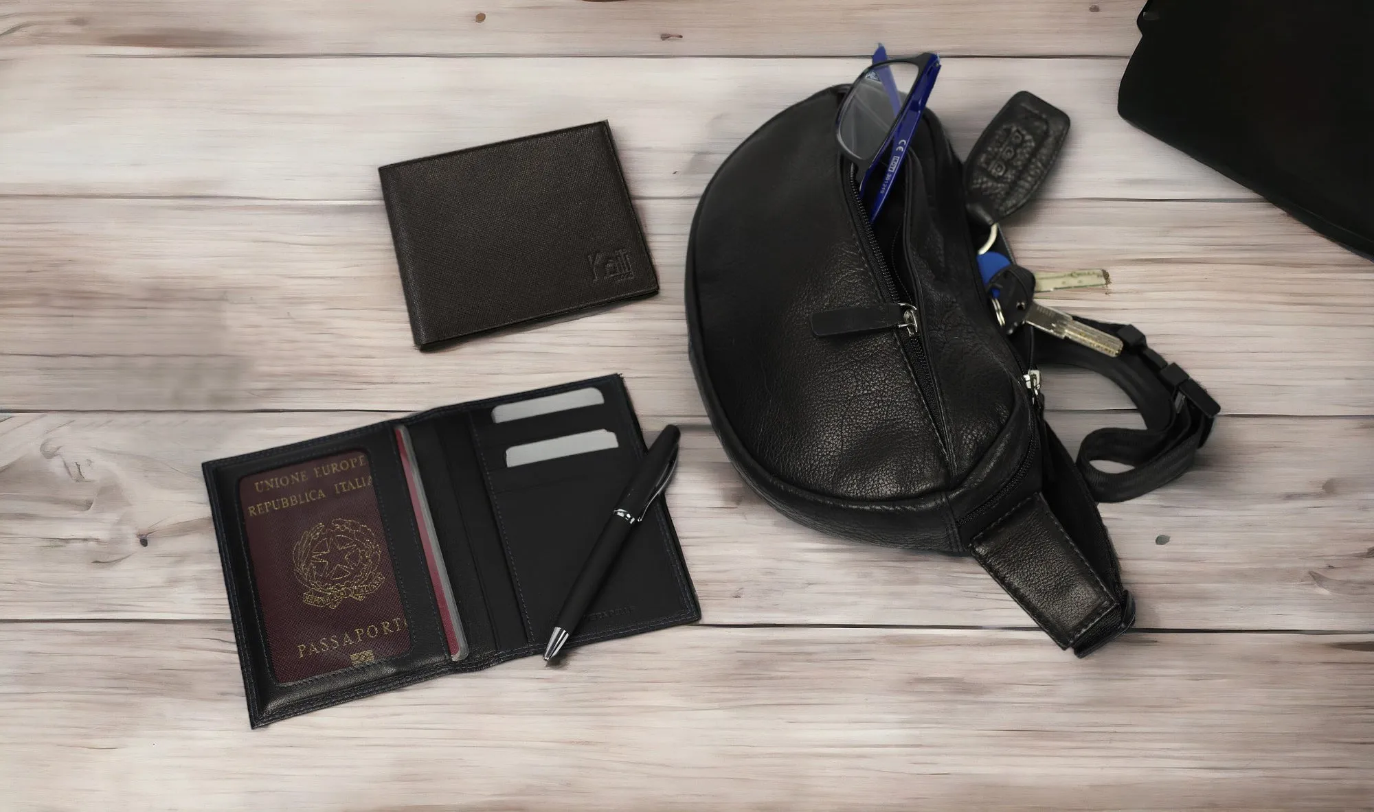 Kaili Leather Document Passport Holder Black