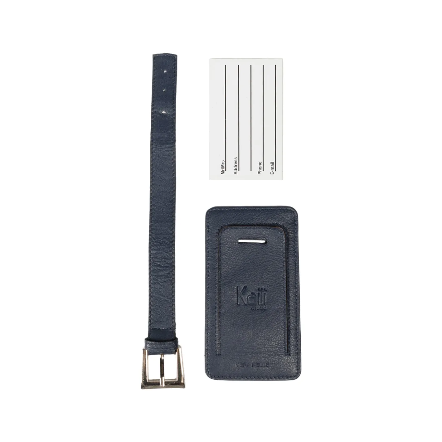 Kaili leather Luggage tag blue