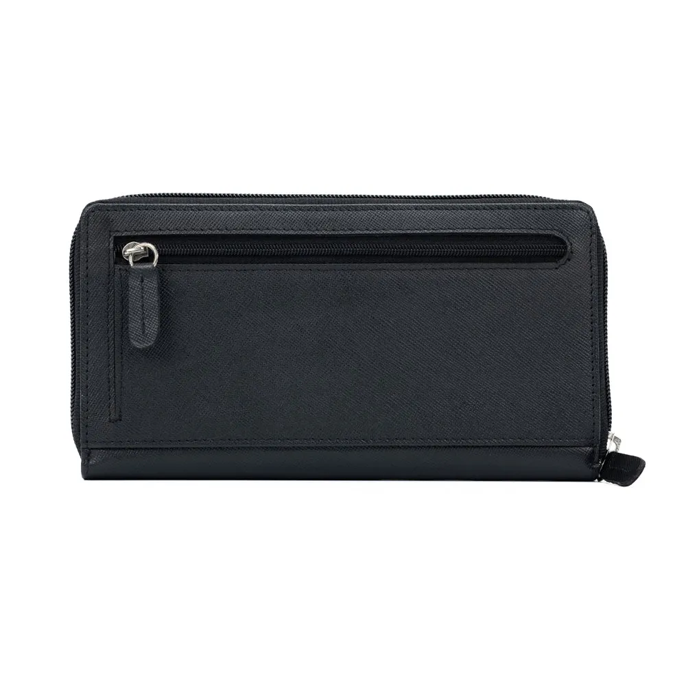 Kaili Leather Women's Zip Wallet Black