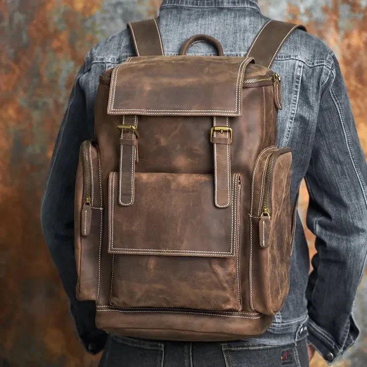 Leather Zip Top Backpack
