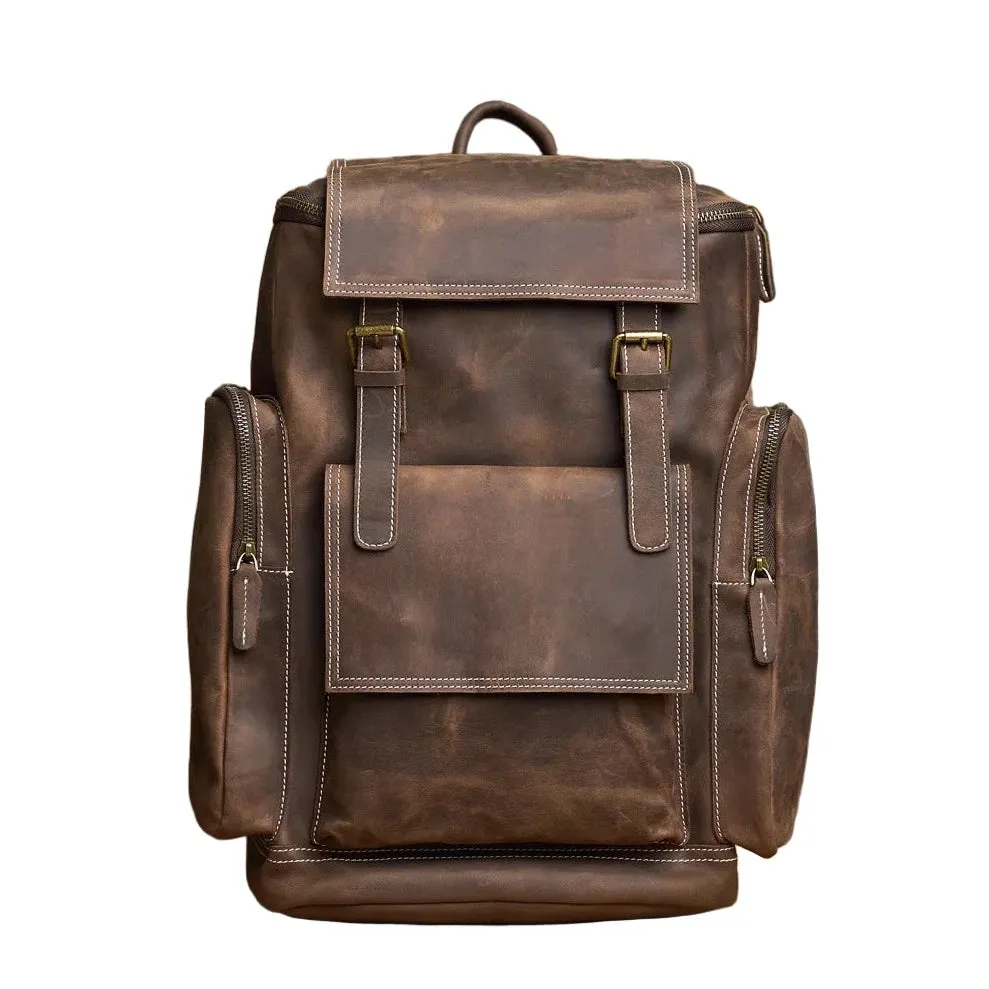 Leather Zip Top Backpack