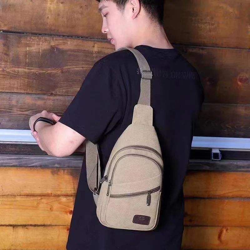 Men's Canvas Leisure Tide Large Capacity Men's Chest Bags