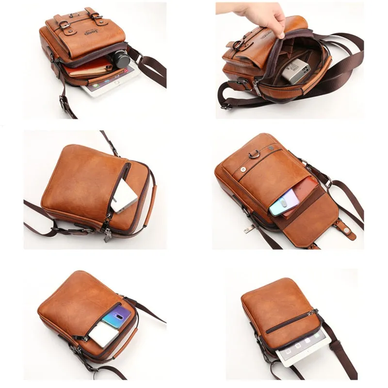Men's Cross-body Multi-function Large Capacity Split Leather Bag