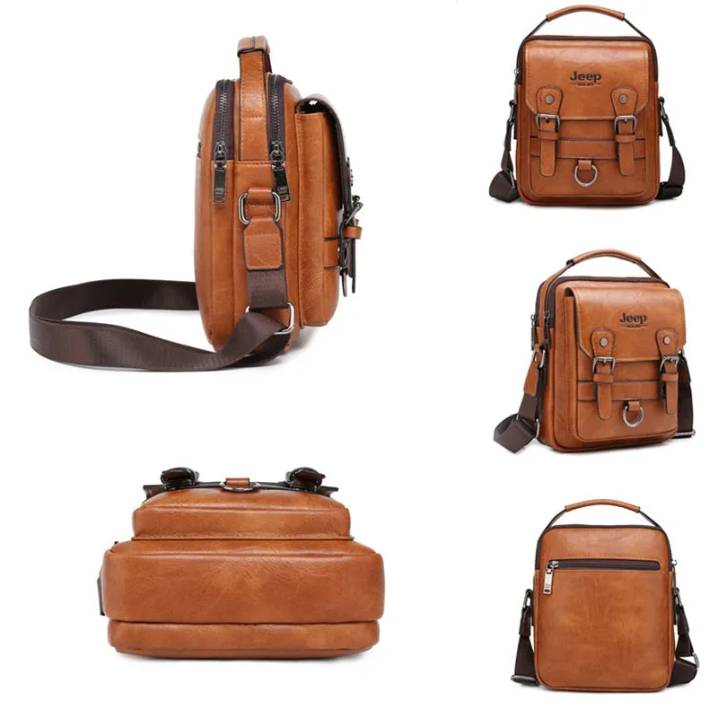 Men's Cross-body Multi-function Large Capacity Split Leather Bag