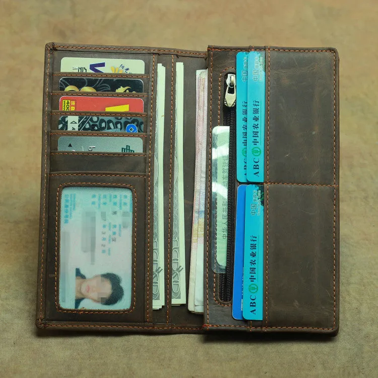 Men's Horse Leather Long Two-fold Pure First Layer Cowhide Men's Wallets