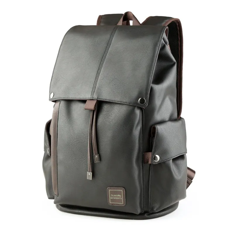 Men's Korean Style Leather Fashion Trend Computer Backpacks
