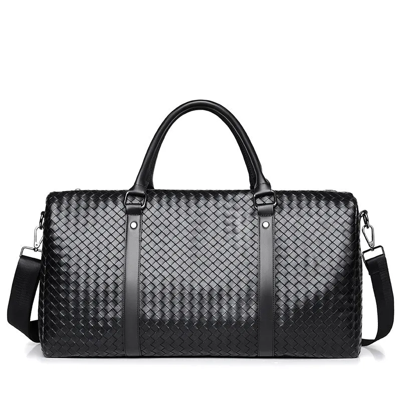 Men's Large Capacity Short-distance Plaid Woven Travel Bags