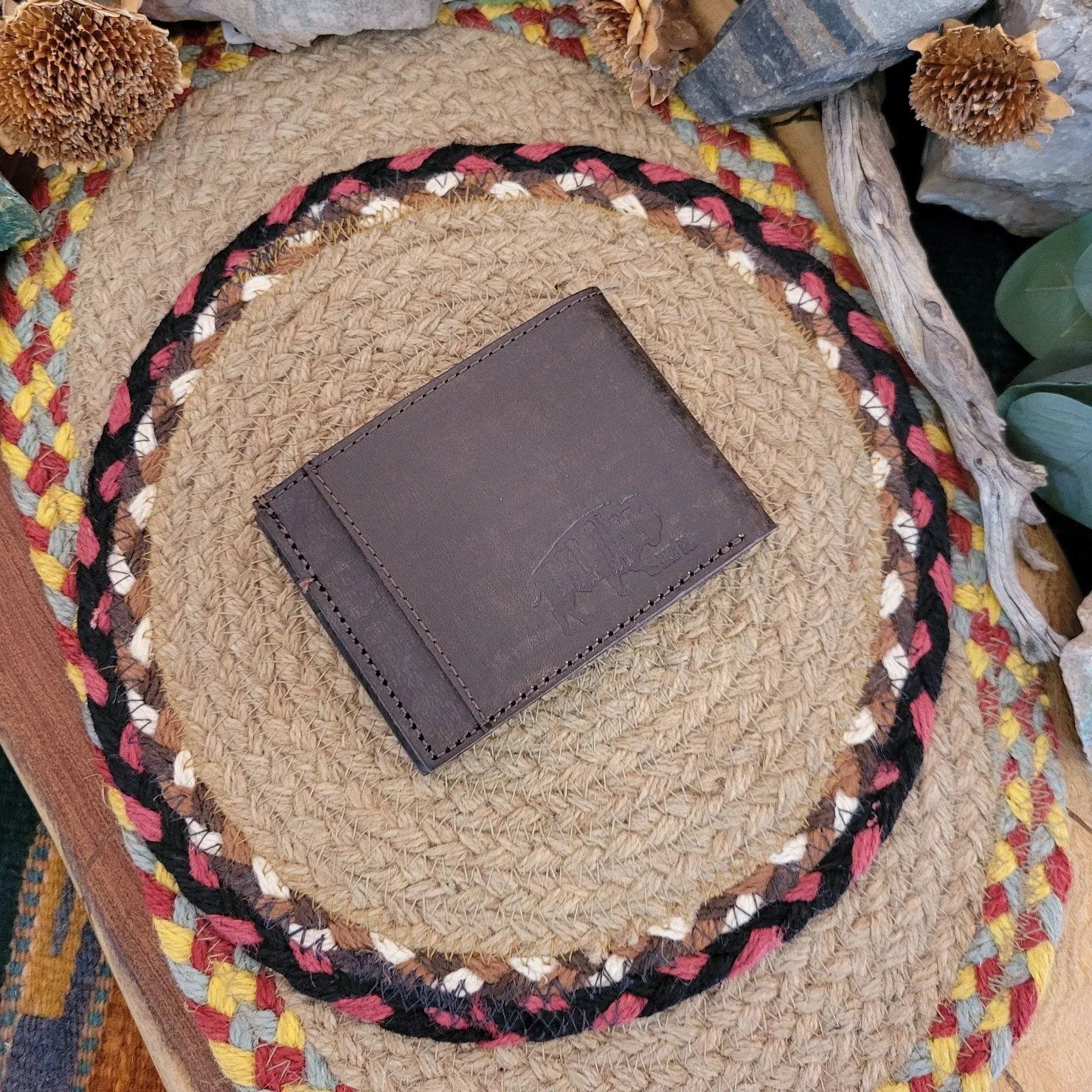 Men's Leather Trifold Wallet with Leather Floral Tooling by Red Dirt Hat Co 23111881W1