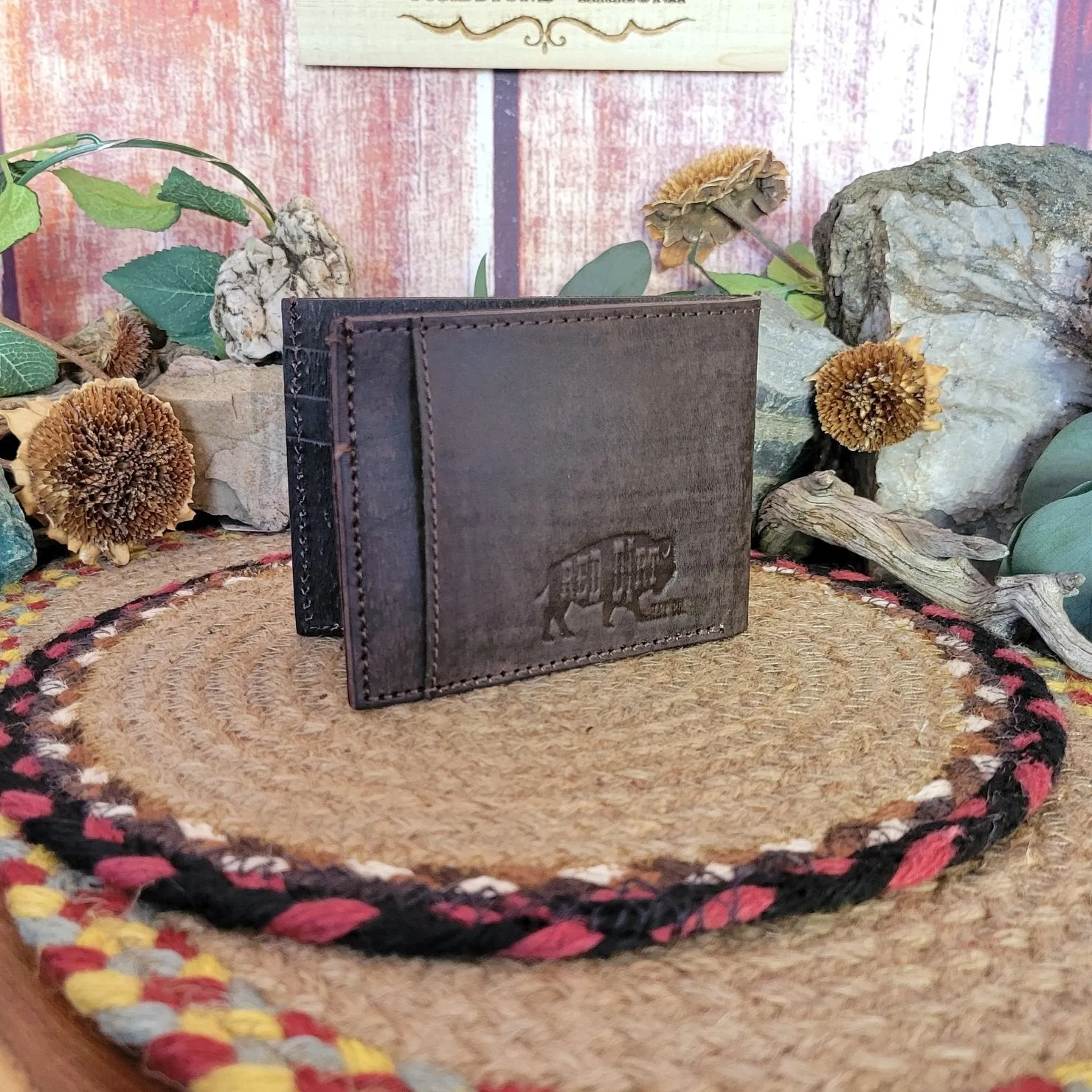 Men's Leather Trifold Wallet with Leather Floral Tooling by Red Dirt Hat Co 23111881W1
