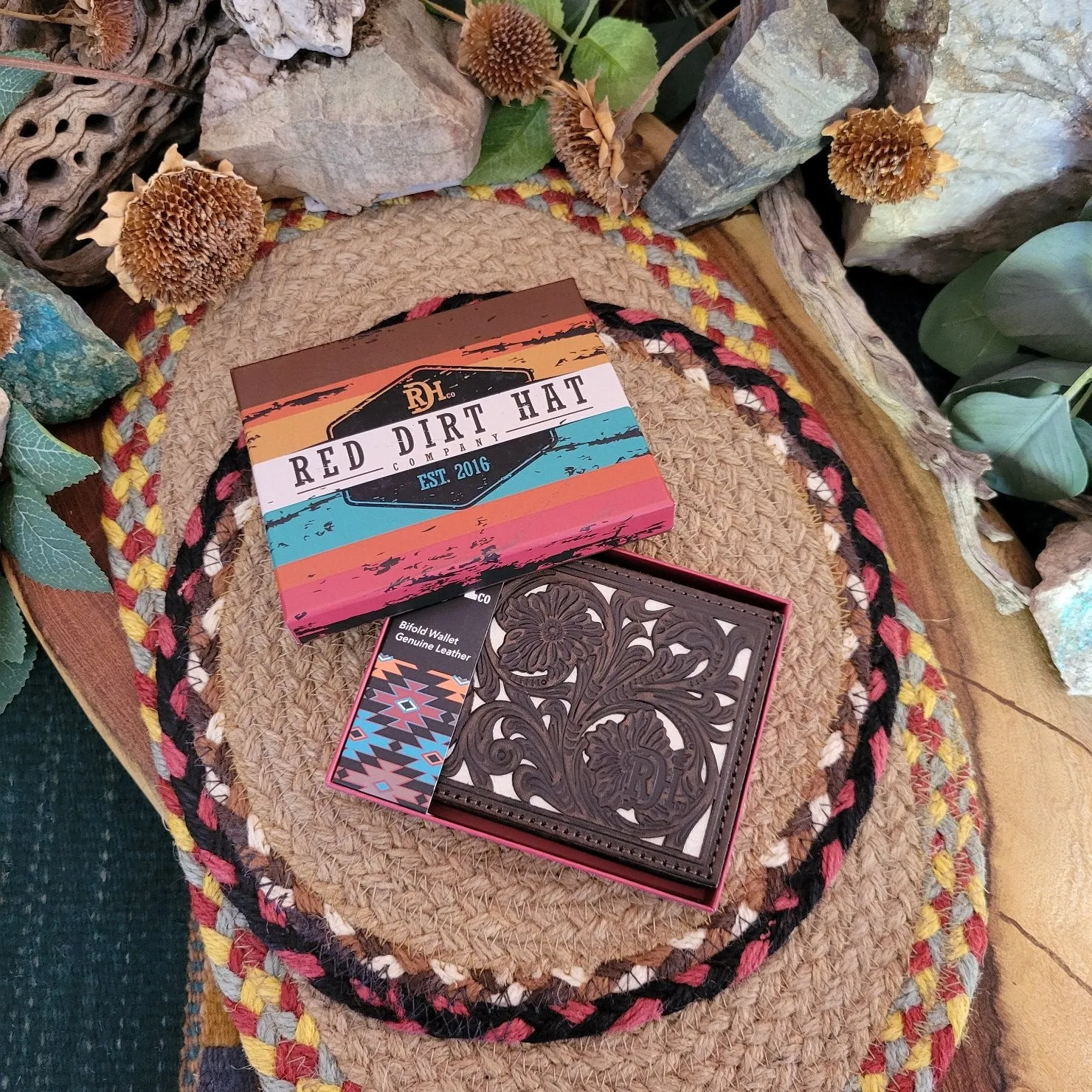 Men's Leather Trifold Wallet with Leather Floral Tooling by Red Dirt Hat Co 23111881W1