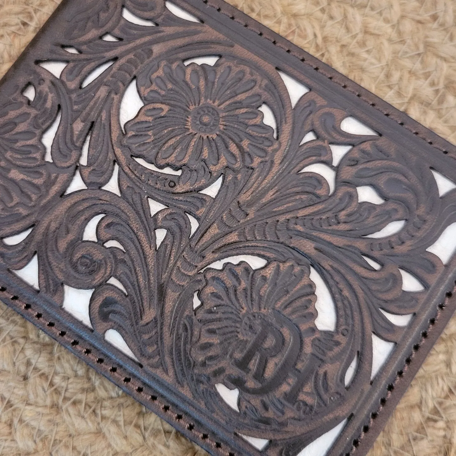 Men's Leather Trifold Wallet with Leather Floral Tooling by Red Dirt Hat Co 23111881W1