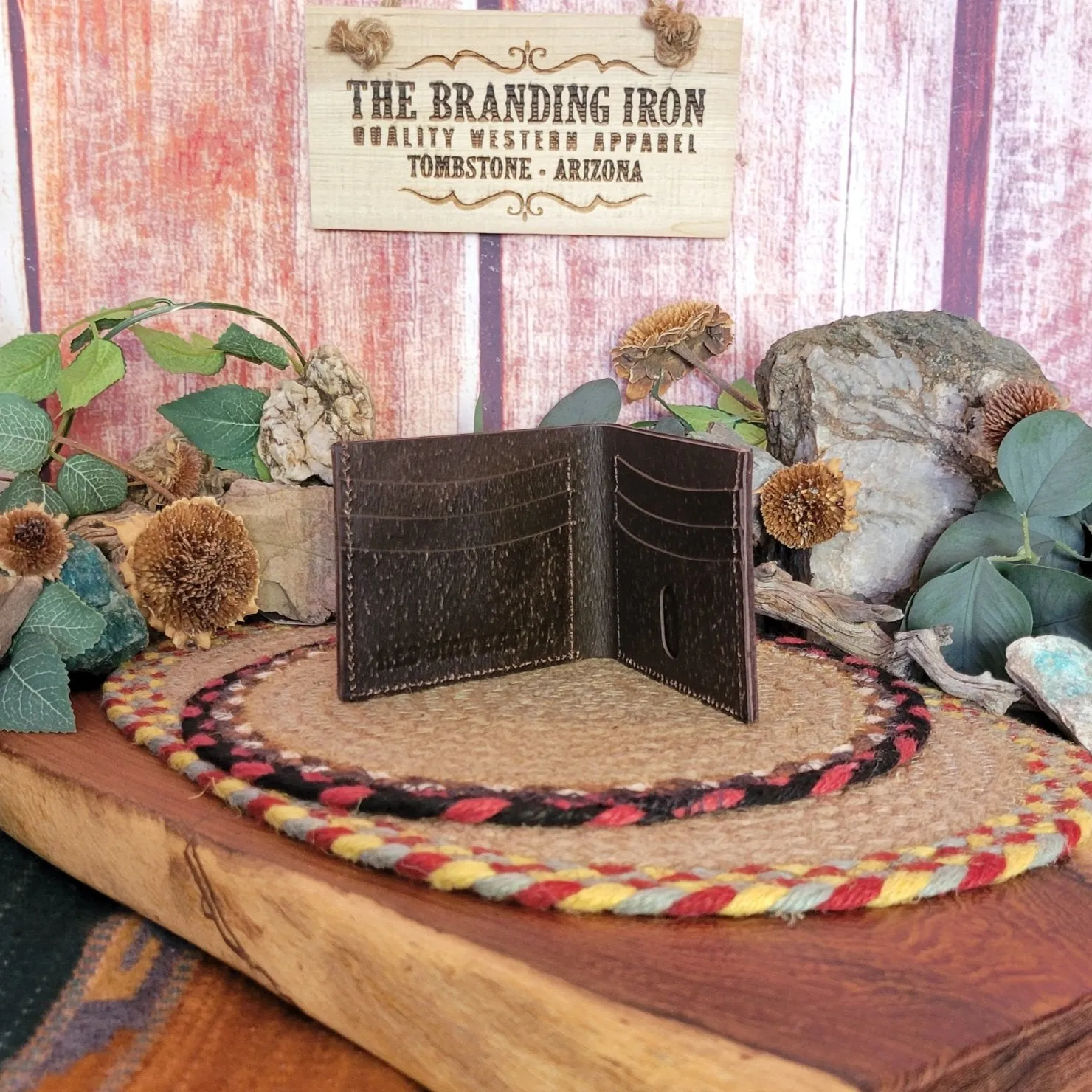 Men's Leather Trifold Wallet with Leather Floral Tooling by Red Dirt Hat Co 23111881W1