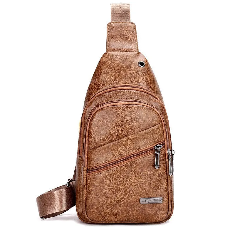 Men's Trendy Soft Leather Simple Waterproof Leisure Men's Chest Bags