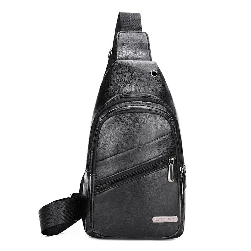 Men's Trendy Soft Leather Simple Waterproof Leisure Men's Chest Bags