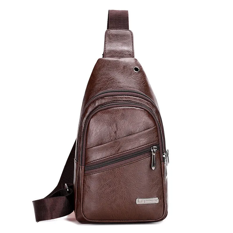 Men's Trendy Soft Leather Simple Waterproof Leisure Men's Chest Bags