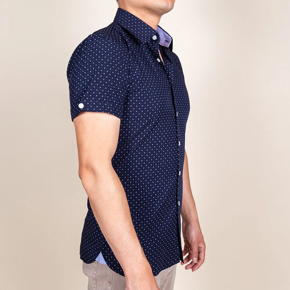 Navy Blue Button Up Short Sleeve Shirt | The Batik