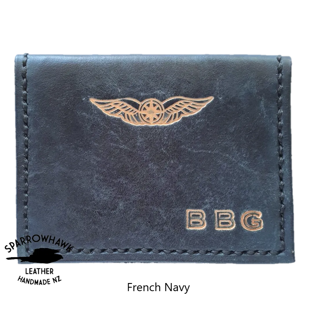 Pilot Cross Card Wallet- Initials & Wings - Hand Dyed, 7 colours