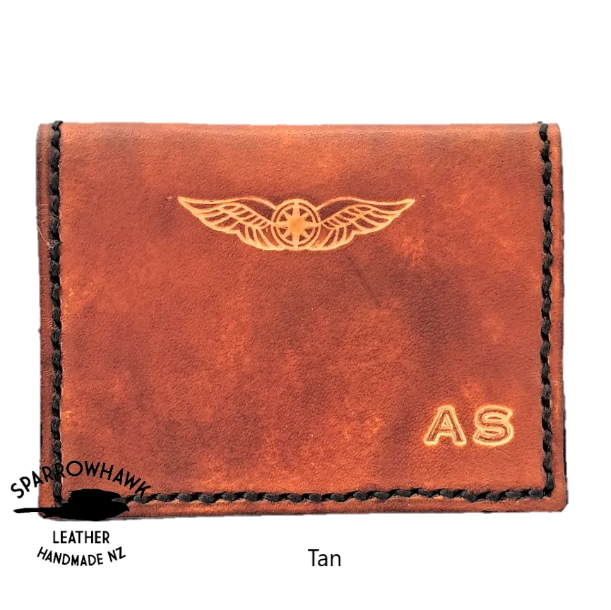 Pilot Cross Card Wallet- Initials & Wings - Hand Dyed, 7 colours