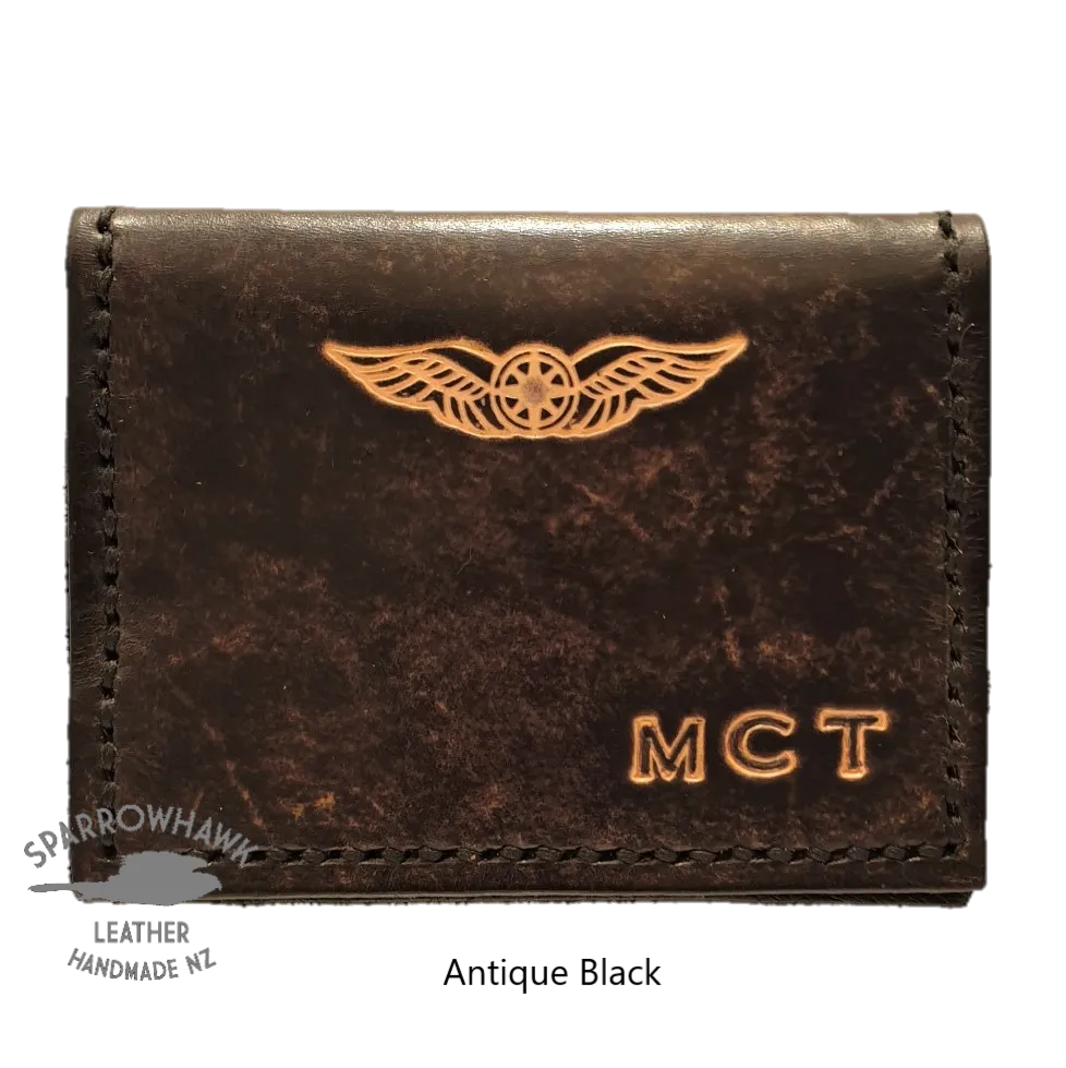 Pilot Cross Card Wallet- Initials & Wings - Hand Dyed, 7 colours