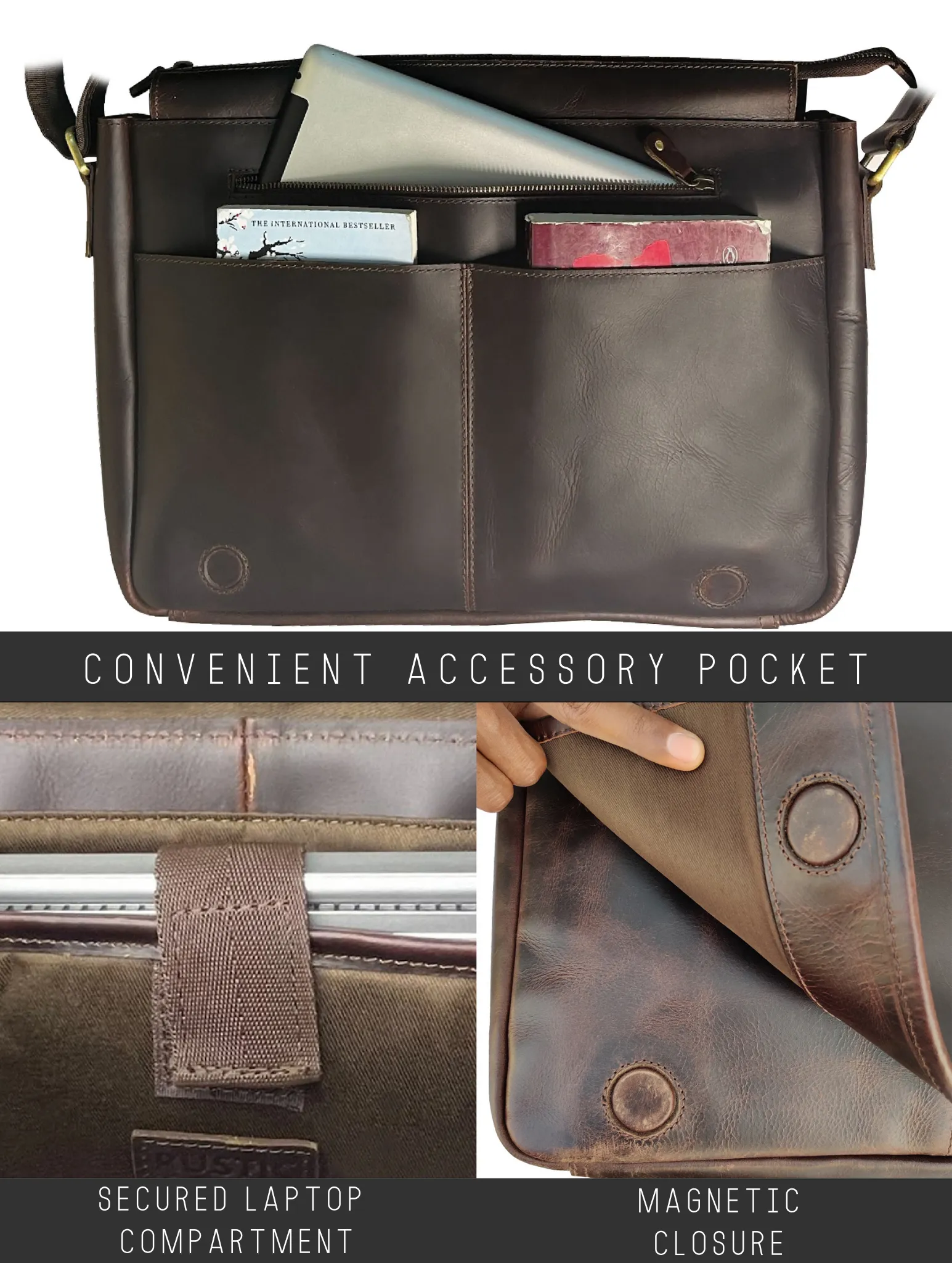 Ranger Buffalo Leather Crossbody Laptop Messenger Bag (Mulberry)