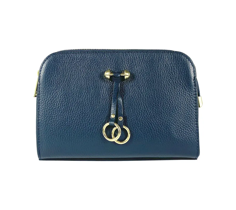 RB1011D | Women's Shoulder Bag in Genuine Leather Made in Italy. Removable shoulder strap. Attachments with shiny gold metal snap hooks - Color Blue - Dimensions: cm 25 x 17 x 10