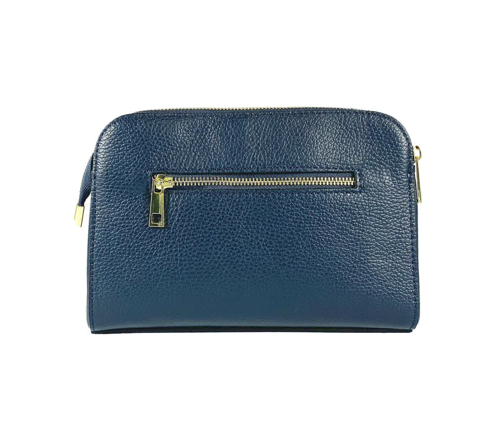 RB1011D | Women's Shoulder Bag in Genuine Leather Made in Italy. Removable shoulder strap. Attachments with shiny gold metal snap hooks - Color Blue - Dimensions: cm 25 x 17 x 10