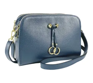 RB1011D | Women's Shoulder Bag in Genuine Leather Made in Italy. Removable shoulder strap. Attachments with shiny gold metal snap hooks - Color Blue - Dimensions: cm 25 x 17 x 10