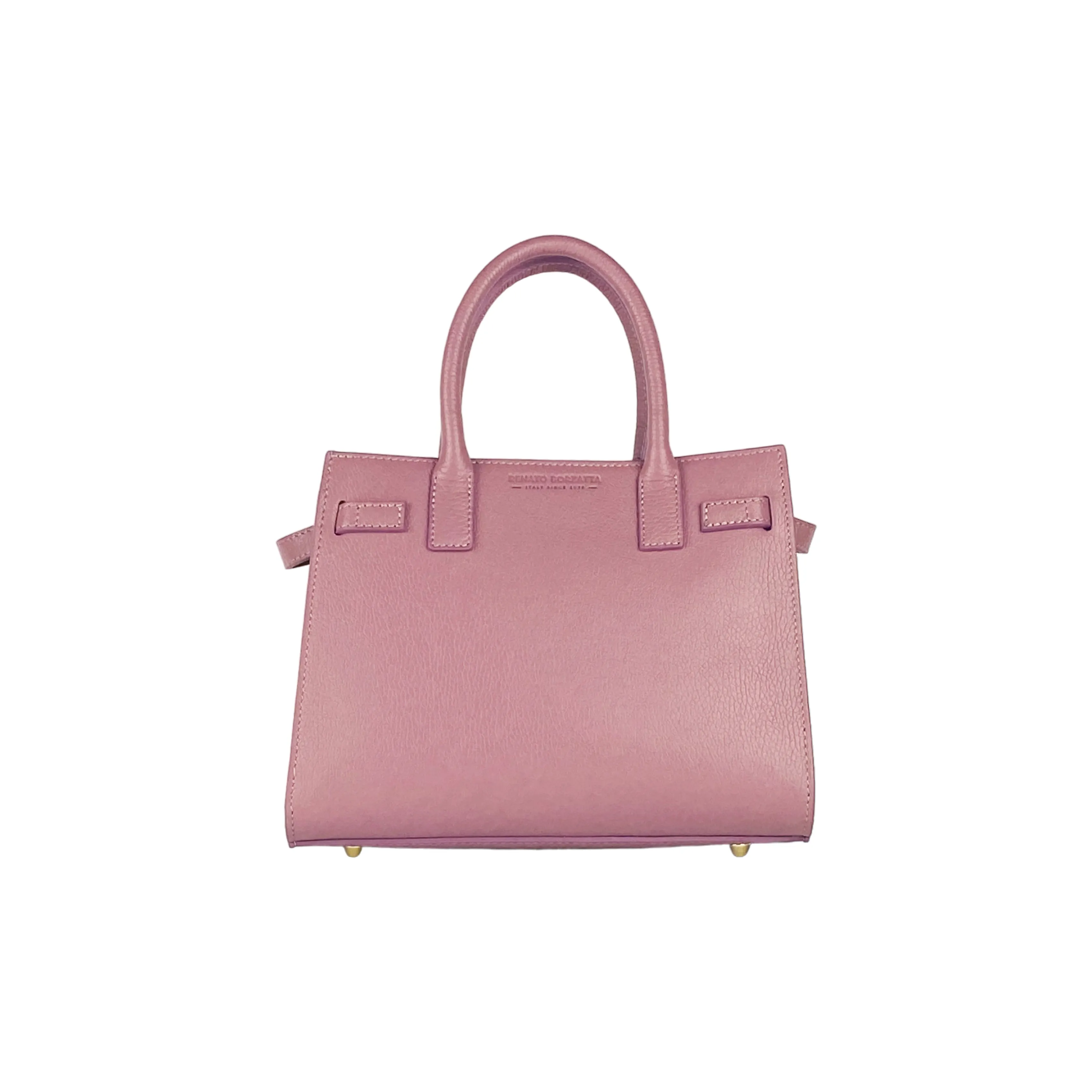 RB1016AZ | Women's handbag in genuine leather Made in Italy with removable shoulder strap. Shiny Gold metal snap hooks - Antique Pink color - Dimensions: 28 x 20 x 14   12.5 cm