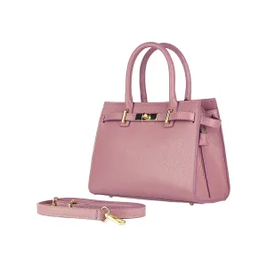 RB1016AZ | Women's handbag in genuine leather Made in Italy with removable shoulder strap. Shiny Gold metal snap hooks - Antique Pink color - Dimensions: 28 x 20 x 14   12.5 cm