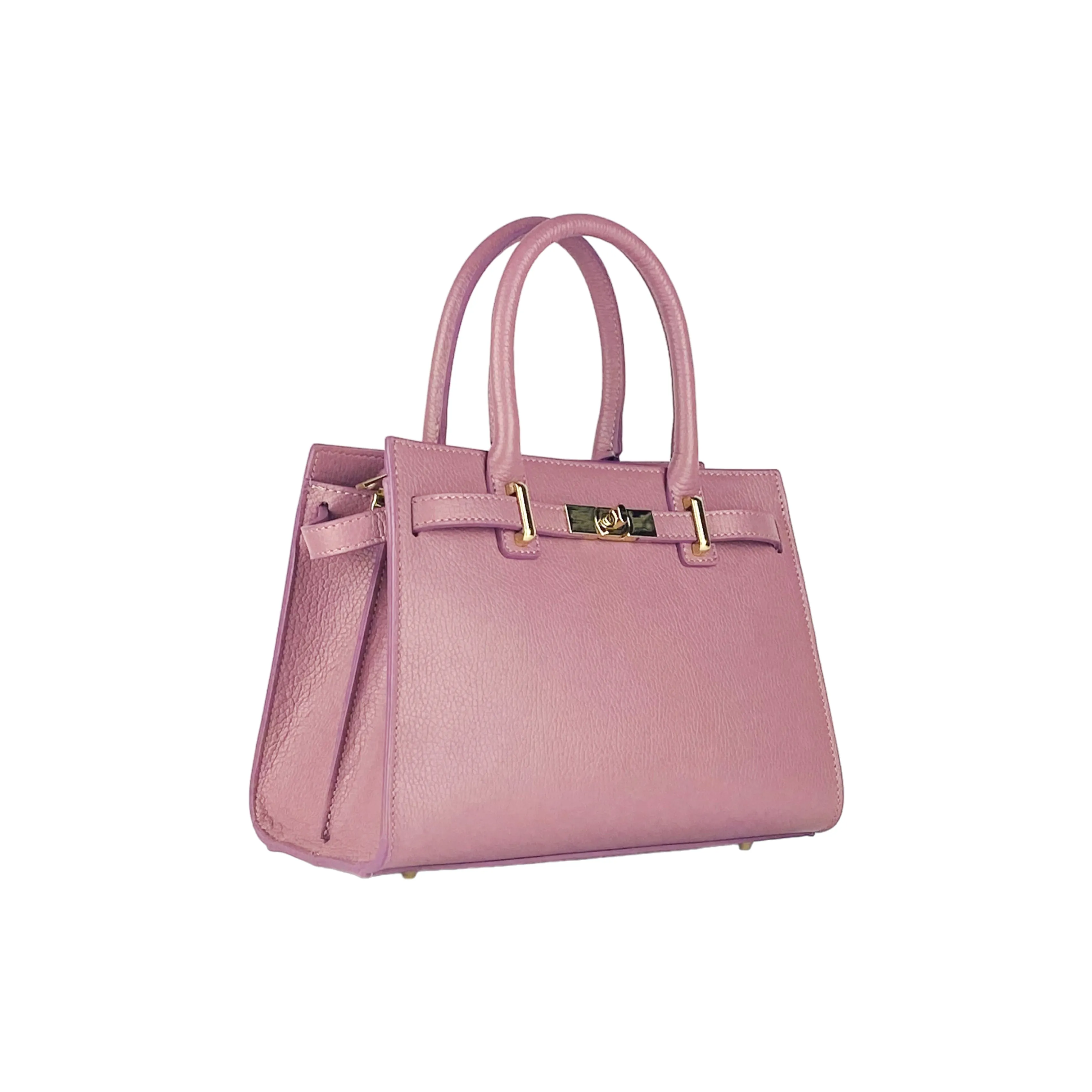 RB1016AZ | Women's handbag in genuine leather Made in Italy with removable shoulder strap. Shiny Gold metal snap hooks - Antique Pink color - Dimensions: 28 x 20 x 14   12.5 cm