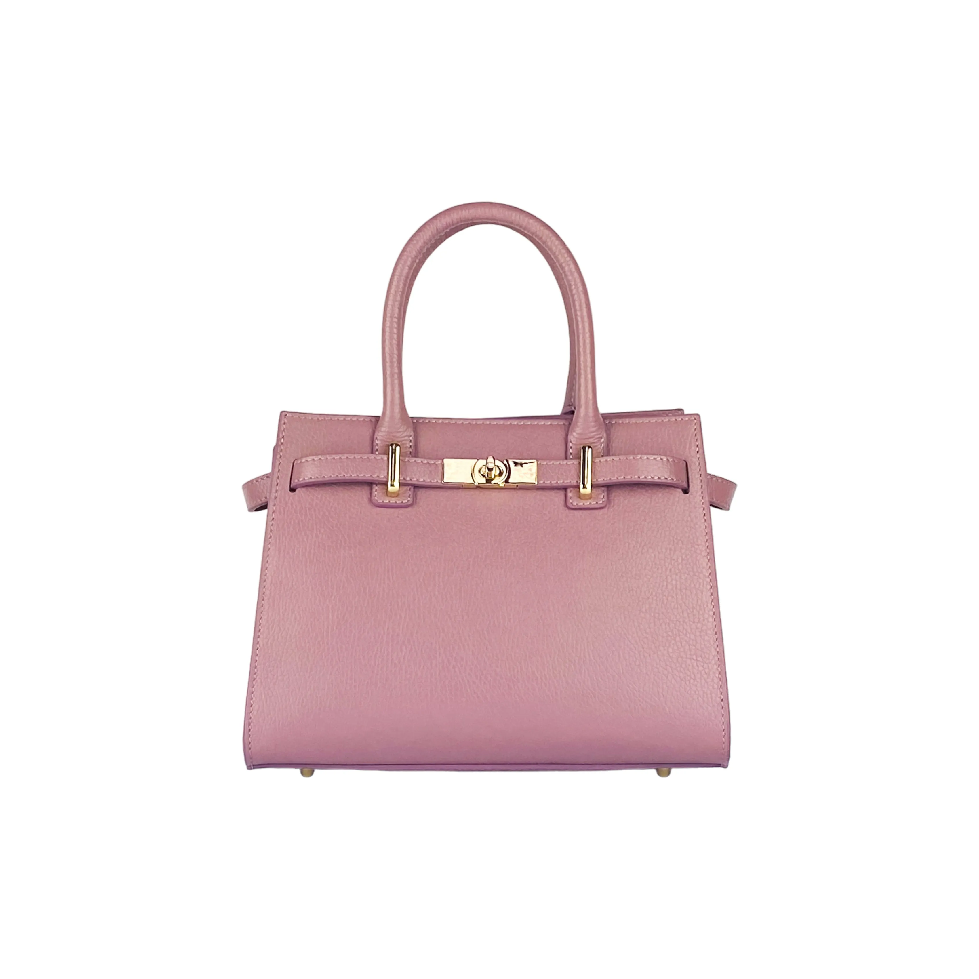 RB1016AZ | Women's handbag in genuine leather Made in Italy with removable shoulder strap. Shiny Gold metal snap hooks - Antique Pink color - Dimensions: 28 x 20 x 14   12.5 cm