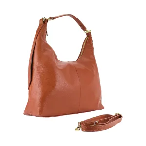RB1017AM | Women's Soft Shoulder Bag in Genuine Leather Made in Italy with single handle and removable shoulder strap. Attachments with shiny gold metal snap hooks - Paprika color - Dimensions: cm 36 x 40 x 13