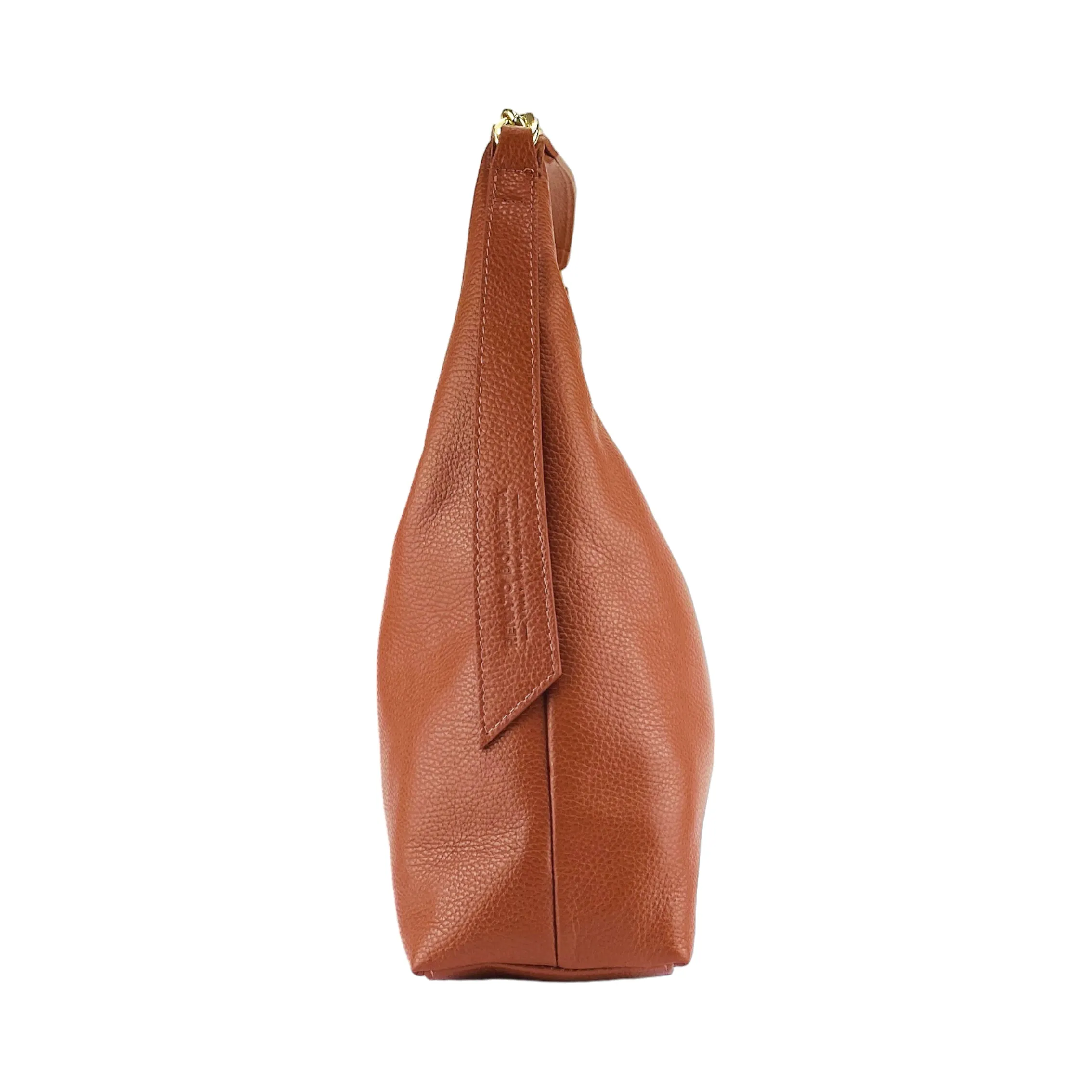 RB1017AM | Women's Soft Shoulder Bag in Genuine Leather Made in Italy with single handle and removable shoulder strap. Attachments with shiny gold metal snap hooks - Paprika color - Dimensions: cm 36 x 40 x 13