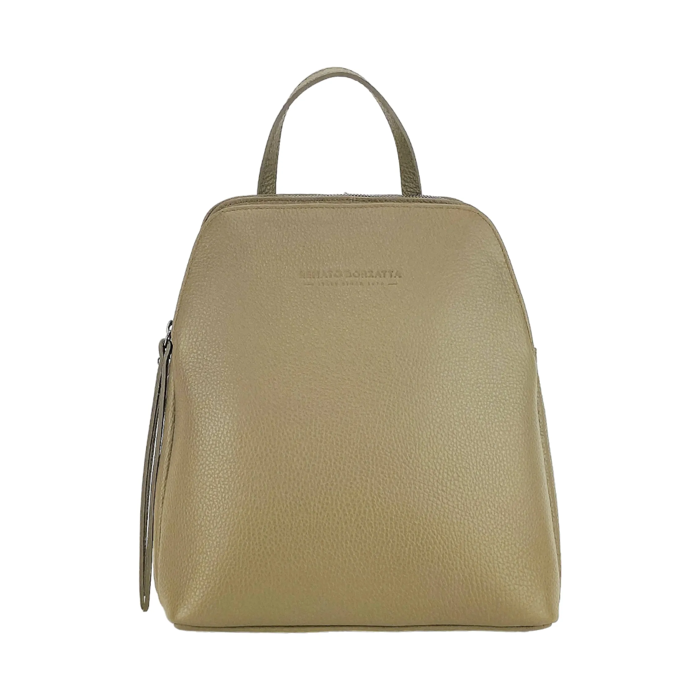 RB1018AQ | Genuine Leather Double Compartment Women's Backpack Made in Italy with adjustable shoulder straps. Gunmetal metal accessories - Taupe color - Dimensions: 26 x 30 x 14.5 cm