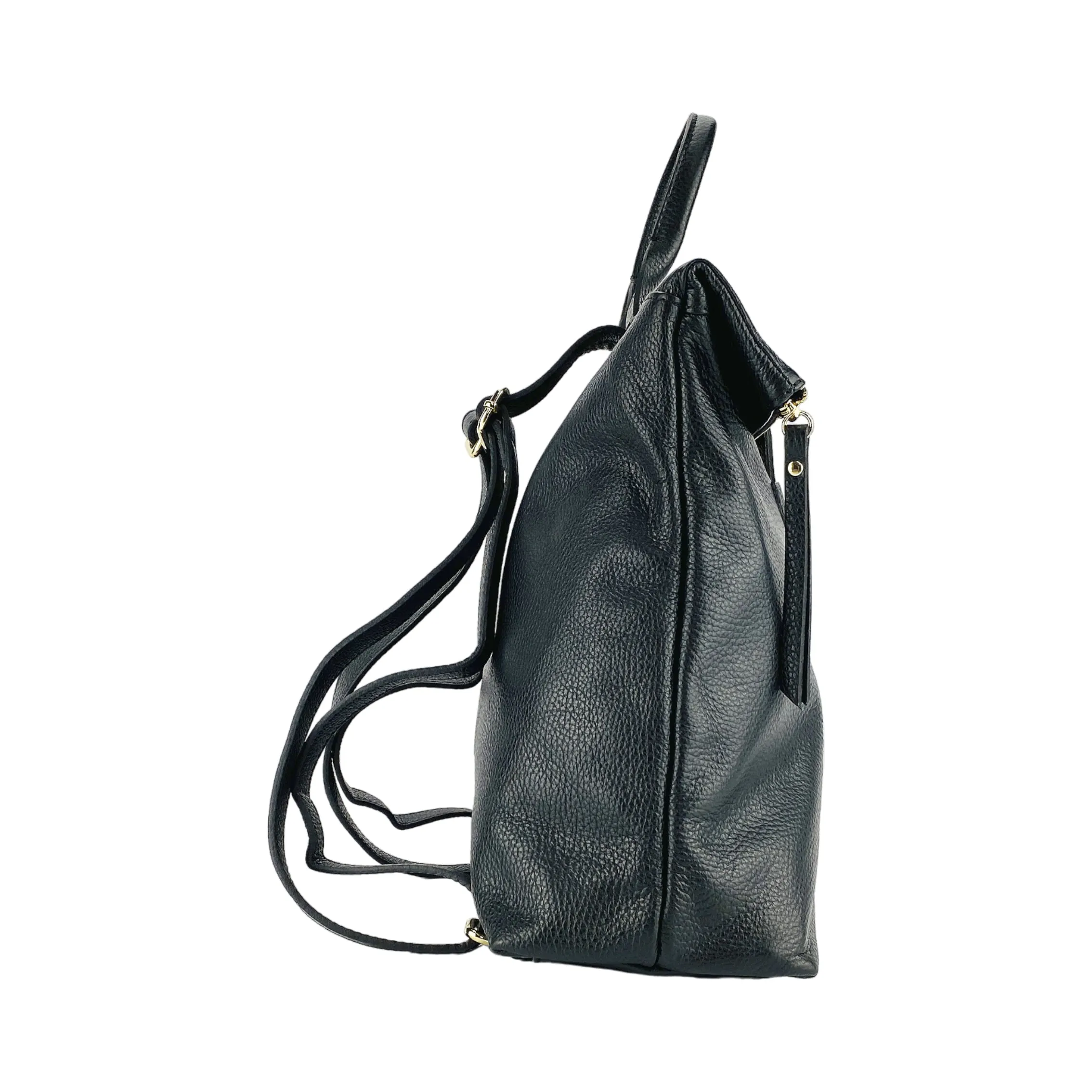 RB1021A | Soft women's backpack in genuine leather Made in Italy with adjustable shoulder straps. Zipper and accessories in shiny gold metal - Black color - Dimensions: 30 x 34 x 10.5 cm