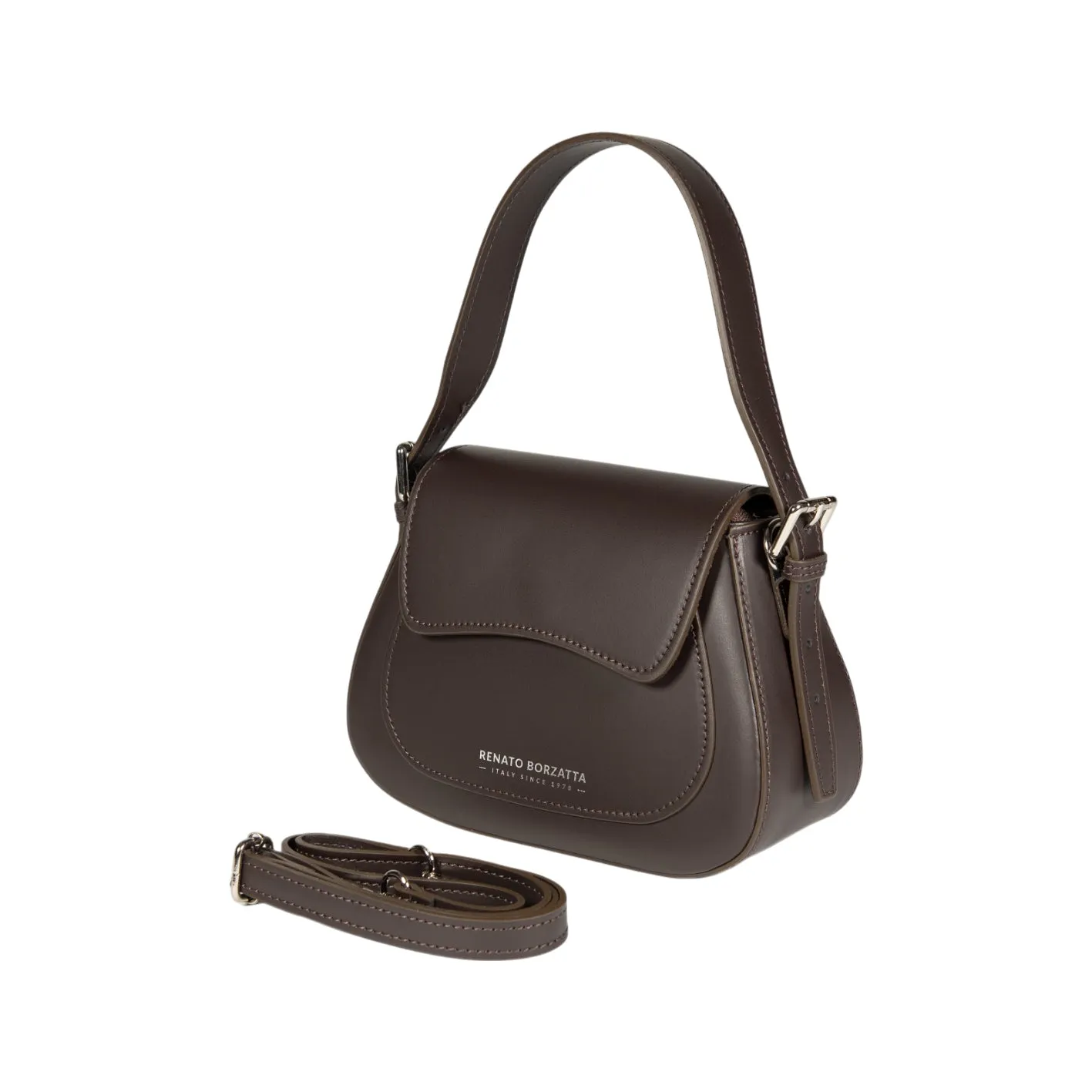 Renato Borzatta EMMA leather Shoulder Bag with Flap Dark Brown