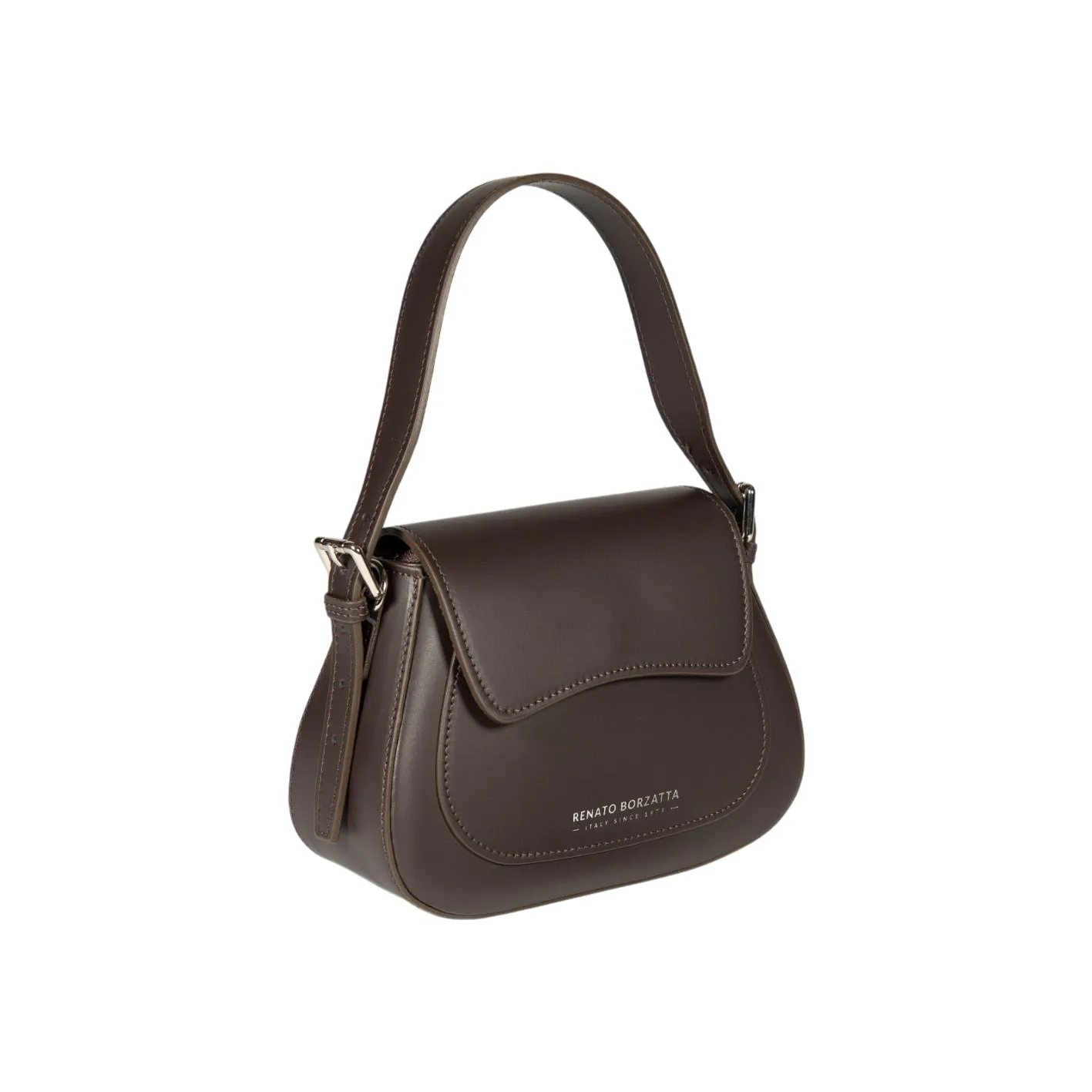 Renato Borzatta EMMA leather Shoulder Bag with Flap Dark Brown